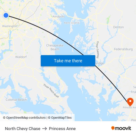 North Chevy Chase to Princess Anne map