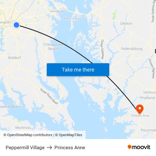 Peppermill Village to Princess Anne map