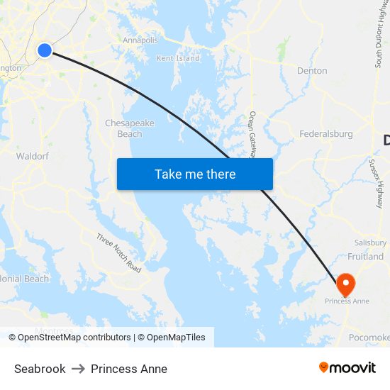 Seabrook to Princess Anne map
