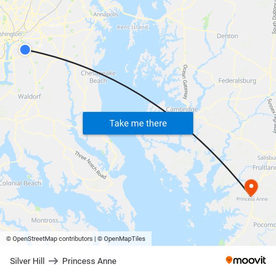 Silver Hill to Princess Anne map