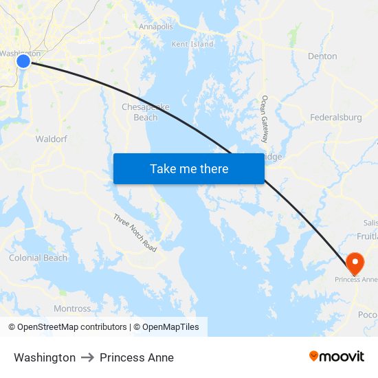 Washington to Princess Anne map