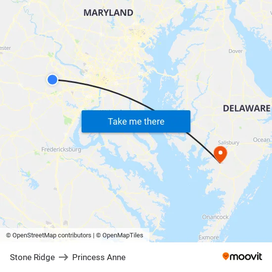 Stone Ridge to Princess Anne map