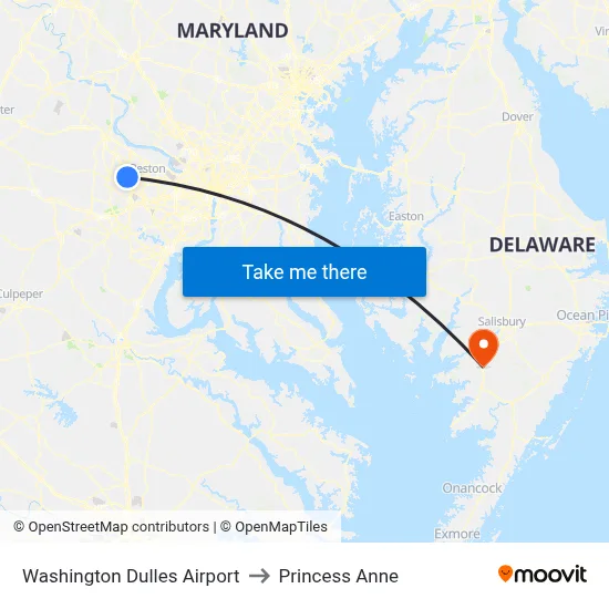 Washington Dulles Airport to Princess Anne map