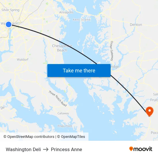Washington Deli to Princess Anne map