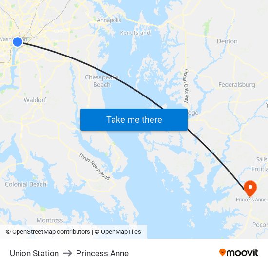 Union Station to Princess Anne map
