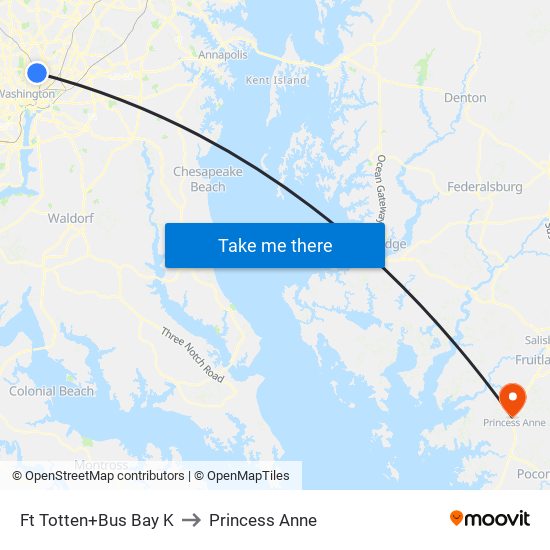 Fort Totten+Bay K to Princess Anne map