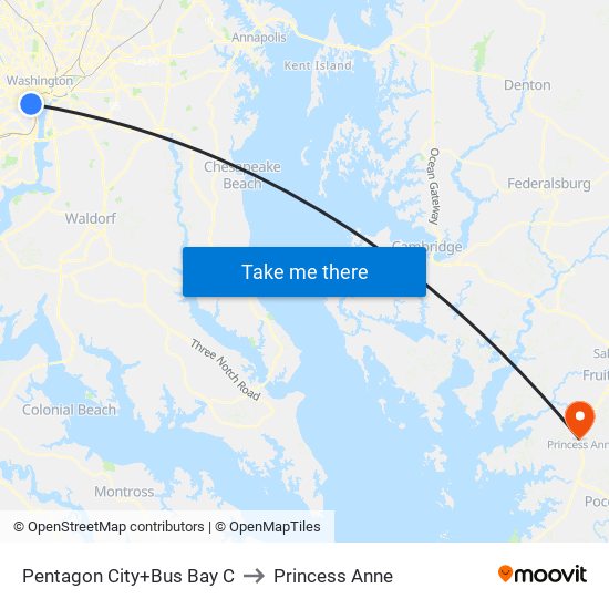 Pentagon City+Bus Bay C to Princess Anne map