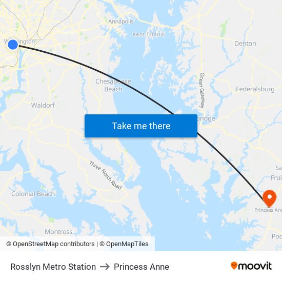 Rosslyn Metro Station to Princess Anne map