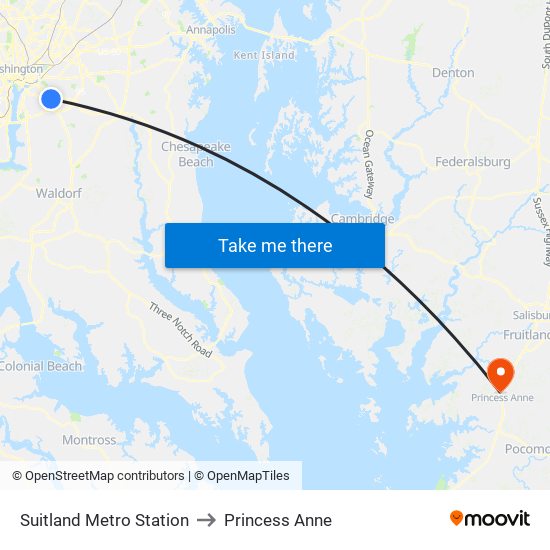 Suitland Metro Station to Princess Anne map