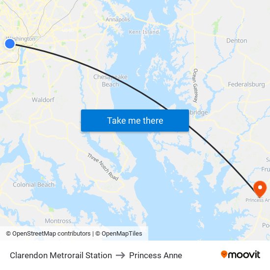 Clarendon Metrorail Station to Princess Anne map