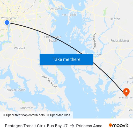 Pentagon Transit Ctr + Bus Bay U7 to Princess Anne map