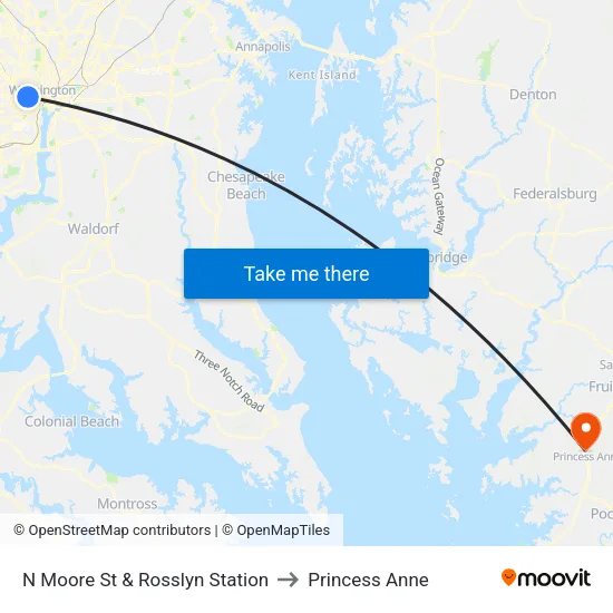 N Moore St & Rosslyn Station to Princess Anne map