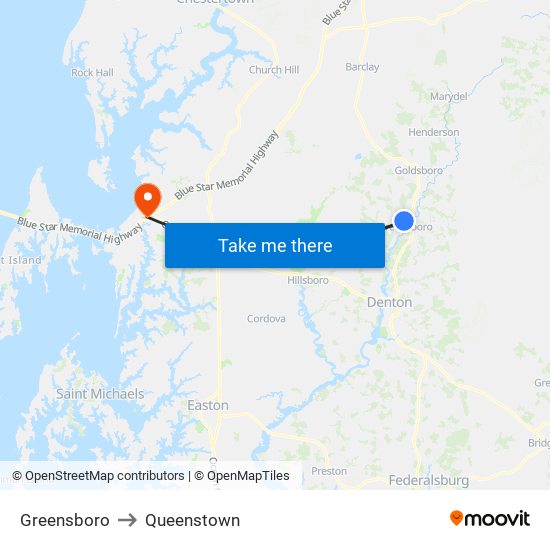 Greensboro to Queenstown map