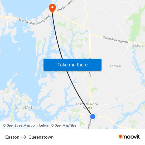 Easton to Queenstown map