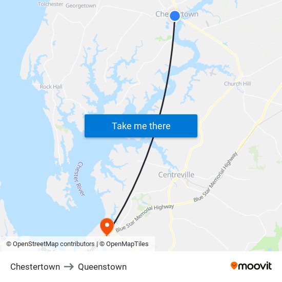 Chestertown to Queenstown map