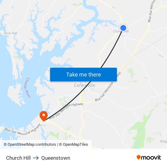 Church Hill to Queenstown map