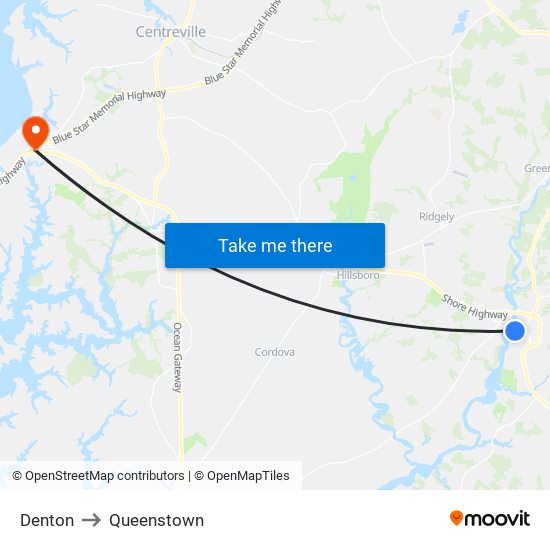 Denton to Queenstown map