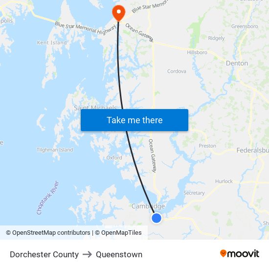 Dorchester County to Queenstown map