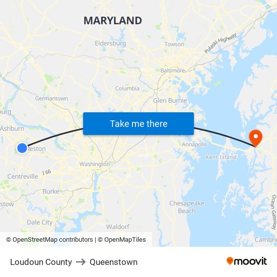 Loudoun County to Queenstown map