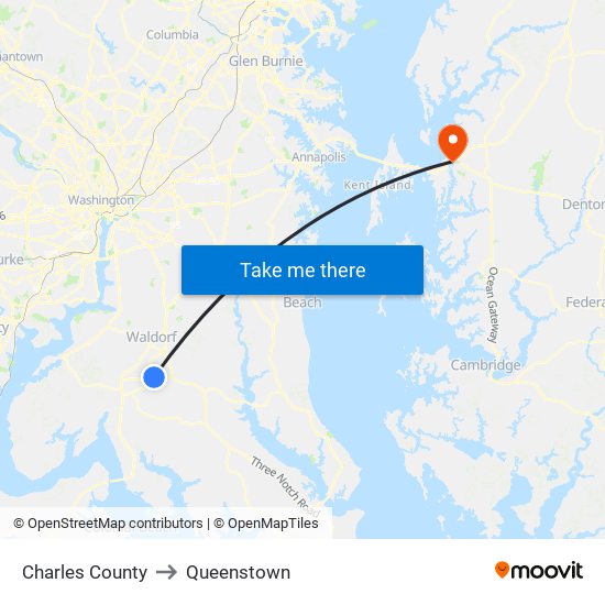 Charles County to Queenstown map