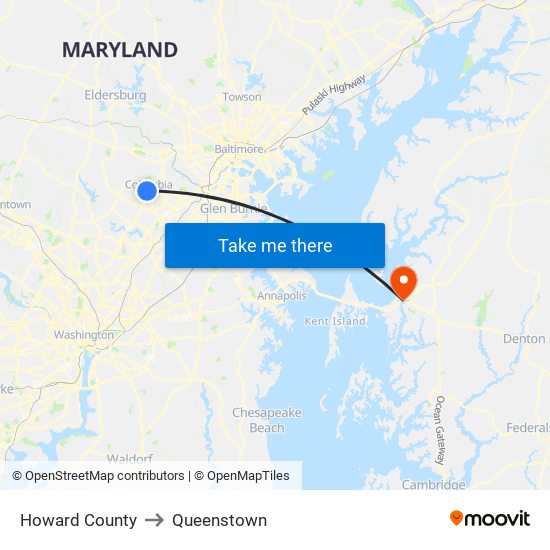 Howard County to Queenstown map