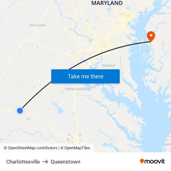 Charlottesville to Queenstown map