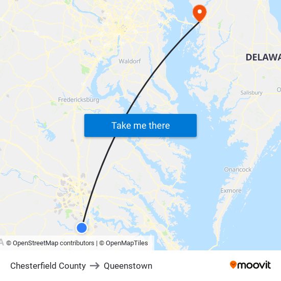 Chesterfield County to Queenstown map