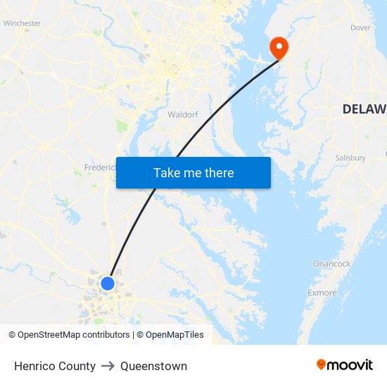 Henrico County to Queenstown map