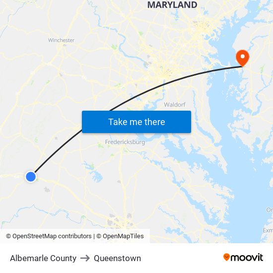 Albemarle County to Queenstown map