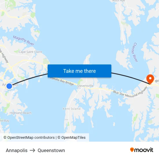 Annapolis to Queenstown map