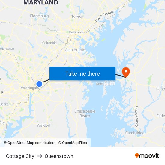 Cottage City to Queenstown map