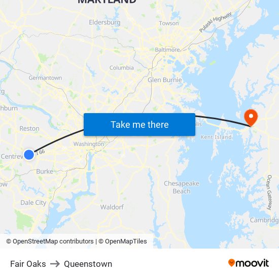 Fair Oaks to Queenstown map