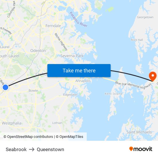 Seabrook to Queenstown map