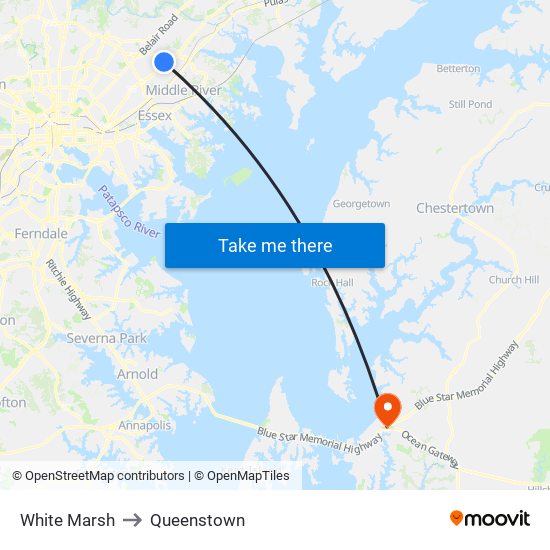 White Marsh to Queenstown map