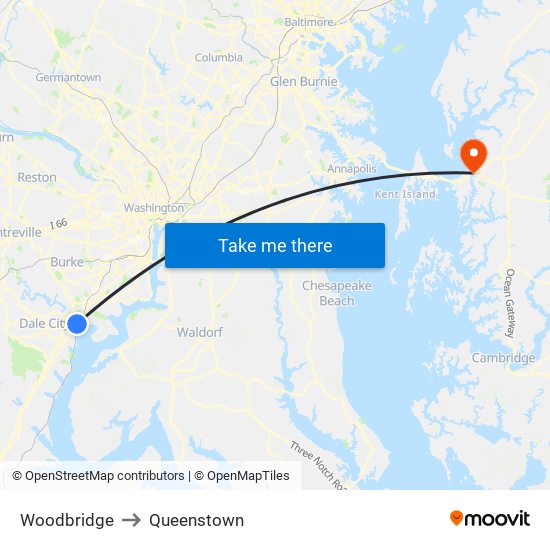 Woodbridge to Queenstown map