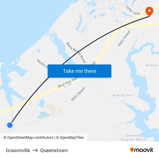 Grasonville to Queenstown map