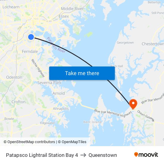 Patapsco Lightrail Station Bay 4 to Queenstown map