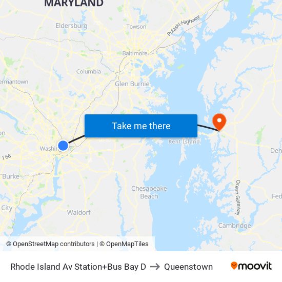 Rhode Island Ave-Brentwood+Bay D to Queenstown map