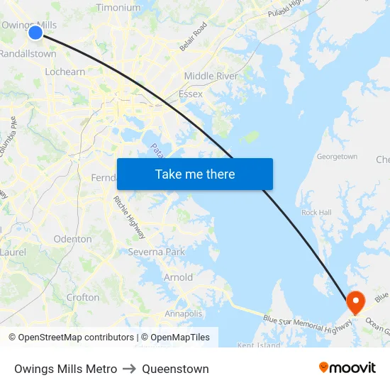 Owings Mills Metro to Queenstown map