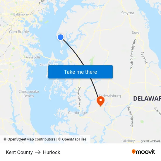 Kent County to Hurlock map