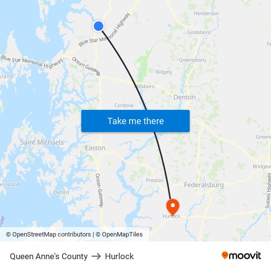 Queen Anne's County to Hurlock map