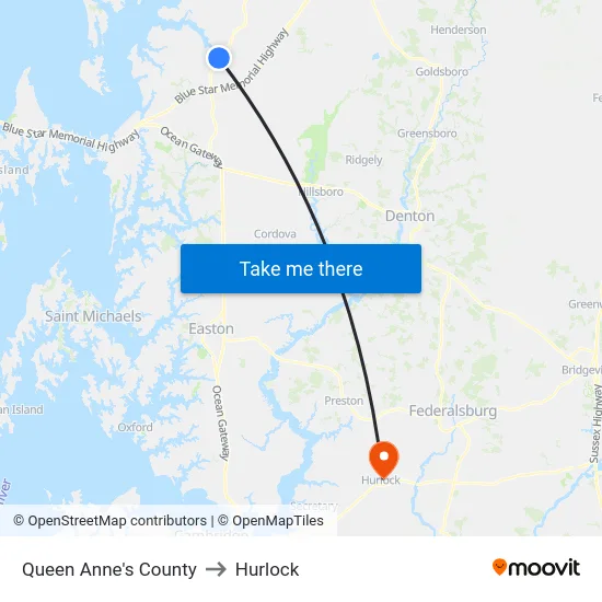 Queen Anne's County to Hurlock map