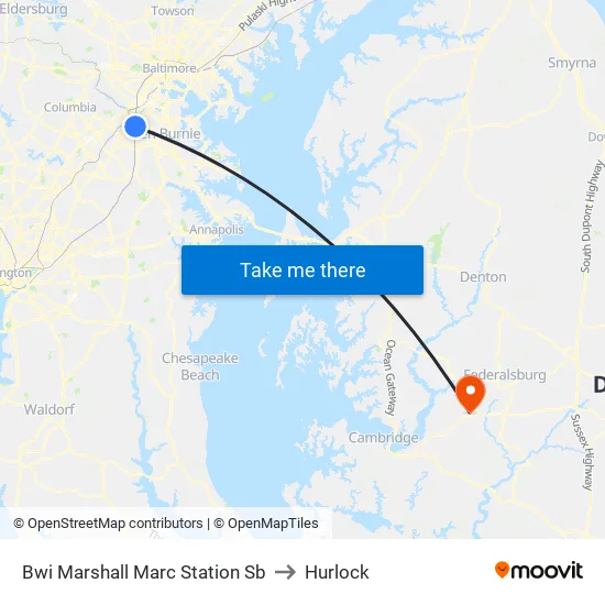 Bwi Marshall Marc Station Sb to Hurlock map