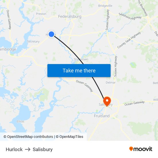 Hurlock to Salisbury map