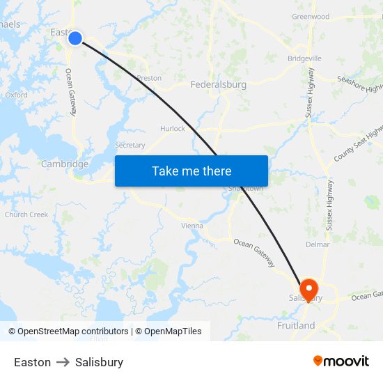 Easton to Salisbury map