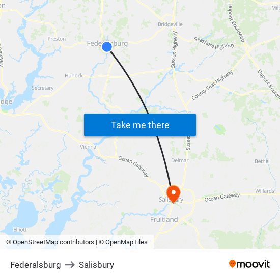 Federalsburg to Salisbury map