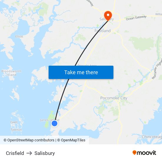 Crisfield to Salisbury map