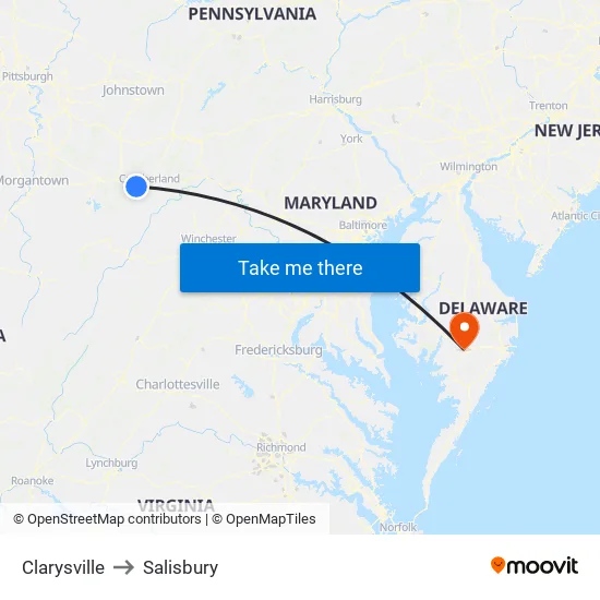 Clarysville to Salisbury map