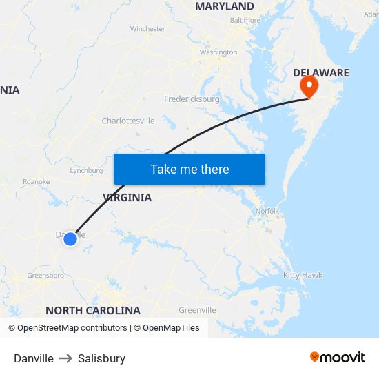 Danville to Salisbury map