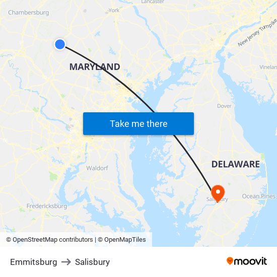 Emmitsburg to Salisbury map